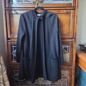 100% Wool Gorgeous Holt Renfrew Long Open Black Cardigan